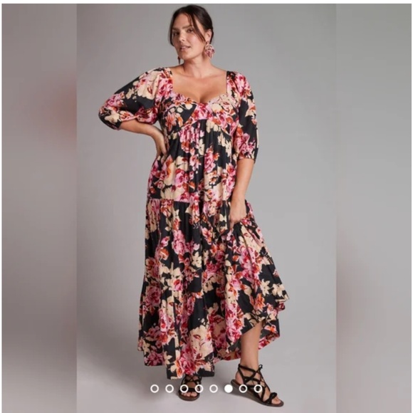 Anthropologie Maxi Dress XL Black, Pink, Red, Orange, Peach - Picture 1 of 10